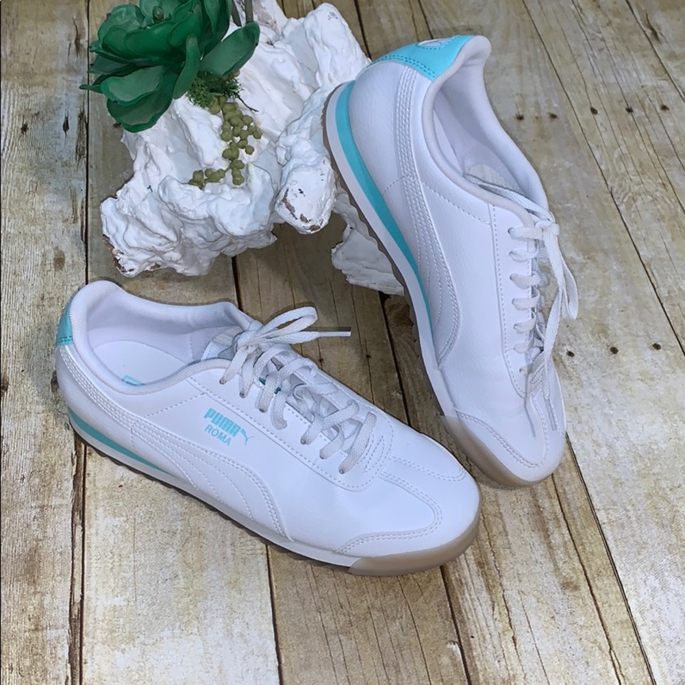 Puma Roma White and Turquoise Sneakers